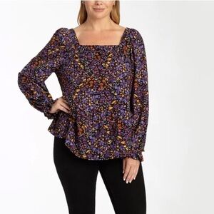 Adyson Parker Long Sleeve Floral Tier Peasant Blouse Purple Size 1XL New w/ Tag!